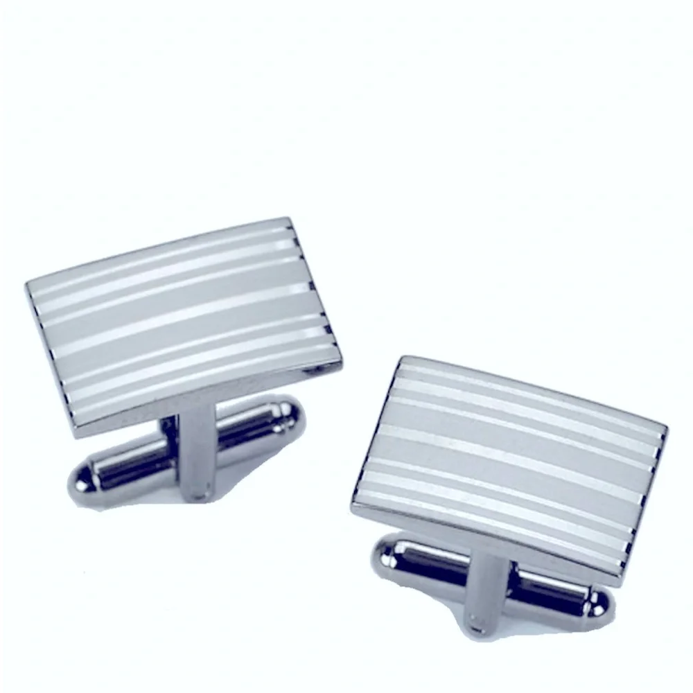 Geoffrey Beene Silver Men's One Striped Dress Cufflinks
